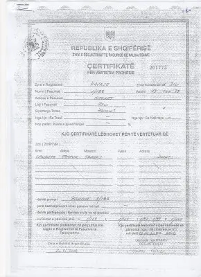 Certifikata per Vertetim pronesie 1